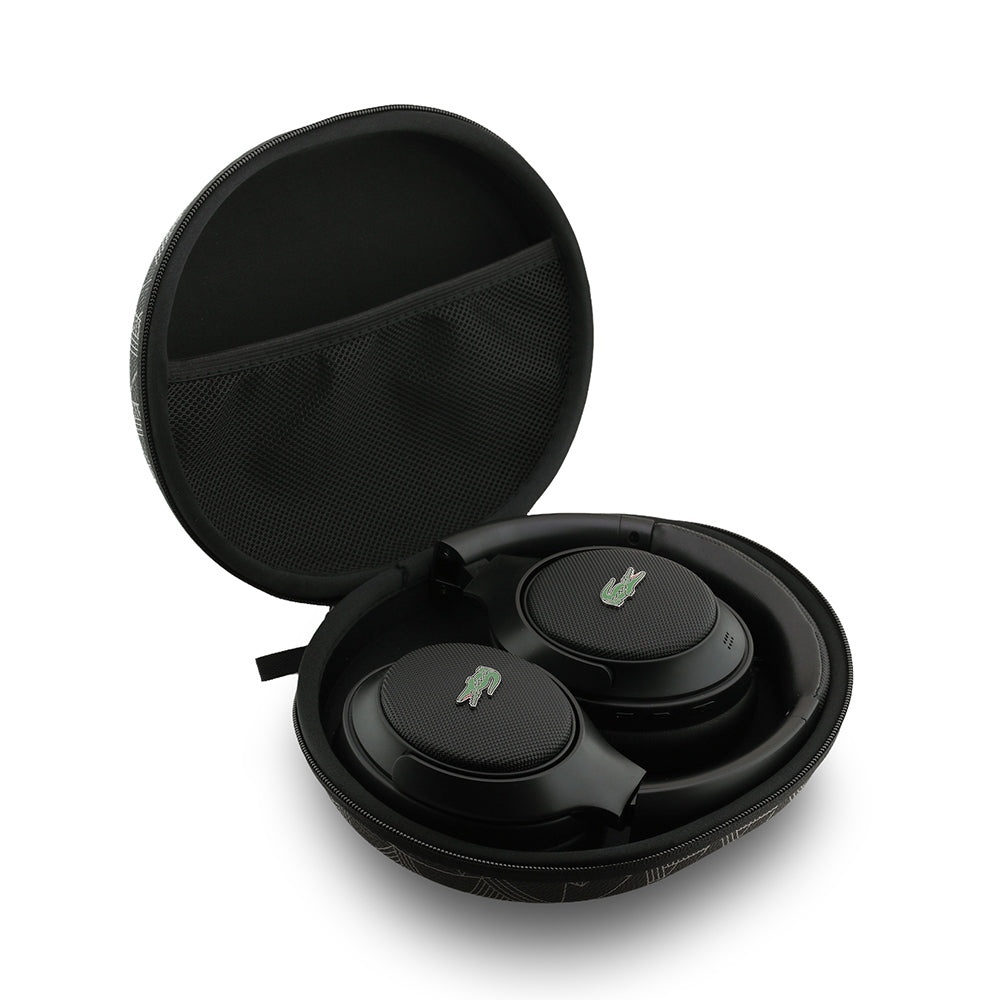 Lacoste Orjinal Lisanslı LH01 ANC Taşıma Çantalı Katlanabilir Kulak Üstü Bluetooth Kulaklık v5.4 Siyah-Yeşil