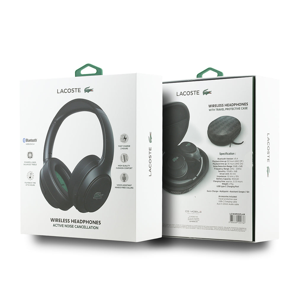 Lacoste Orjinal Lisanslı LH01 ANC Taşıma Çantalı Katlanabilir Kulak Üstü Bluetooth Kulaklık v5.4 Siyah