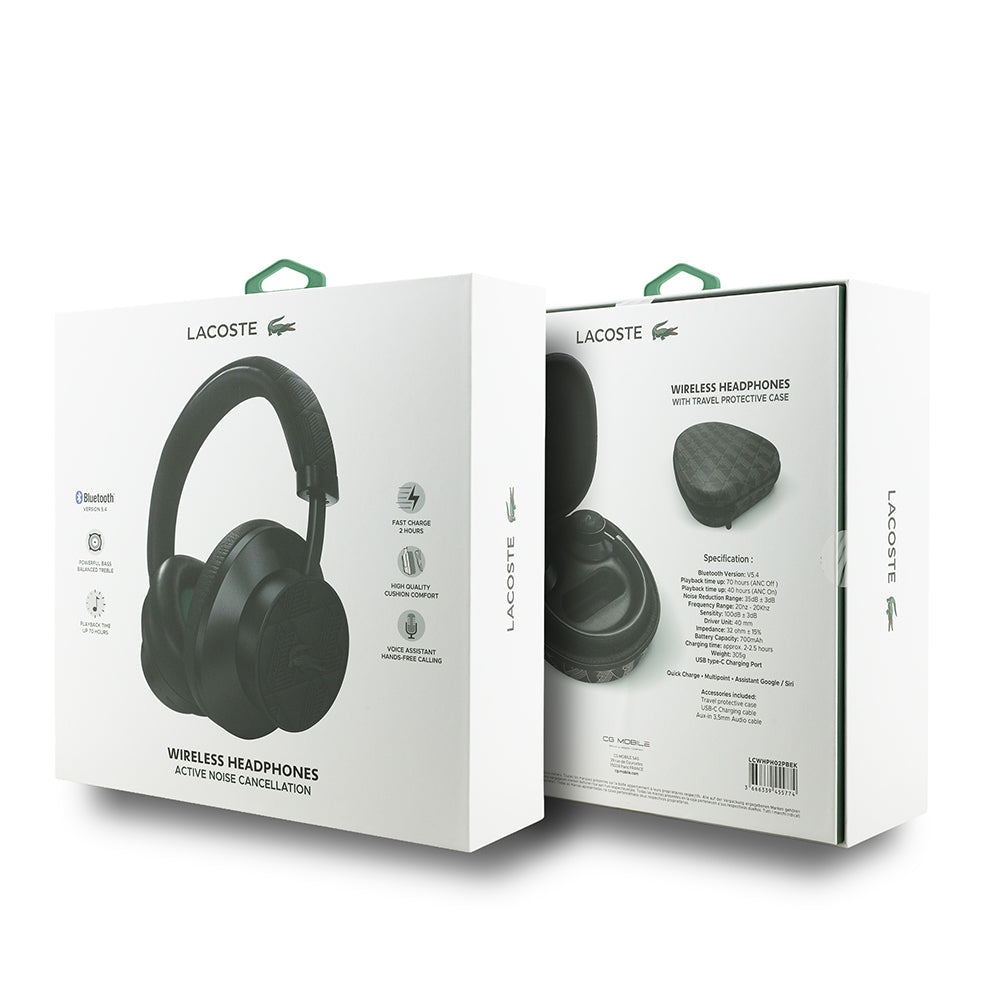 Lacoste Orjinal Lisanslı LH02 ANC Taşıma Çantalı Ayarlanabilir Kulak Üstü Bluetooth Kulaklık v5.4 Siyah