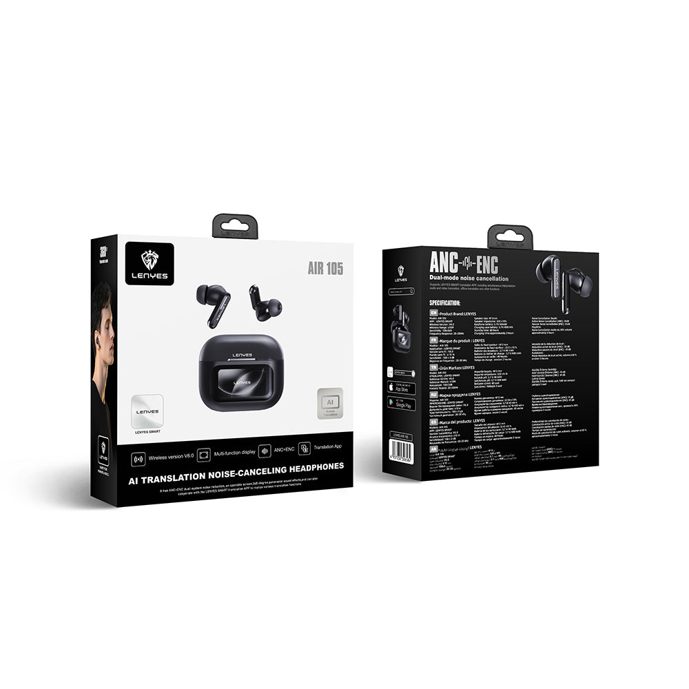 Lenyes Air 105 ANC/ENC Teknolojili Ai Çeviri Özellikli Kulak İçi Bluetooth Kulaklık v6.0 Siyah