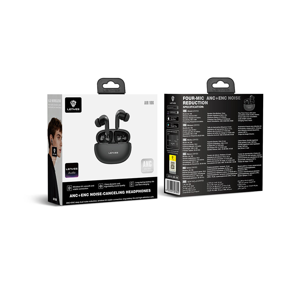 Lenyes Air 106 ANC/ENC Teknolojili Kulak İçi Bluetooth Kulaklık v6.0 Siyah