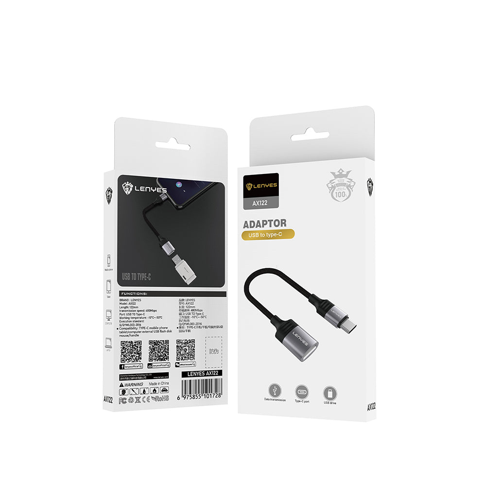 Lenyes AX122 USB to Type-C Dönüştürücü OTG Kablo Siyah