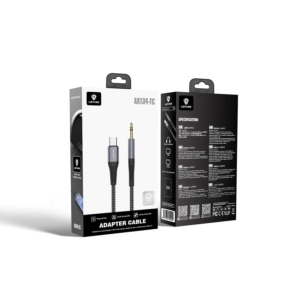 Lenyes AX134 Type-C to 3.5mm AUX Audio Kablo Siyah