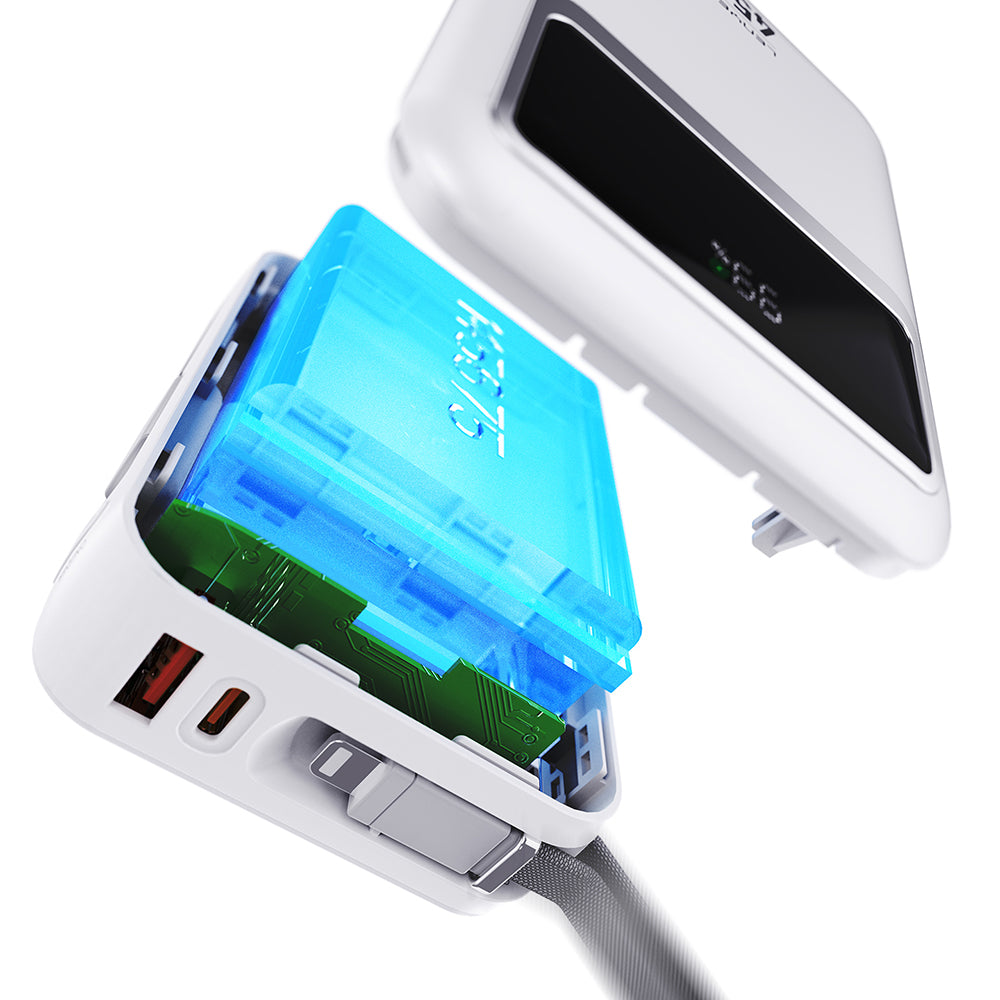 Lenyes C04-A Dijital LED Göstergeli Type-C ve Lightning Kablolu Powerbank 45W 5000mAh Gümüş