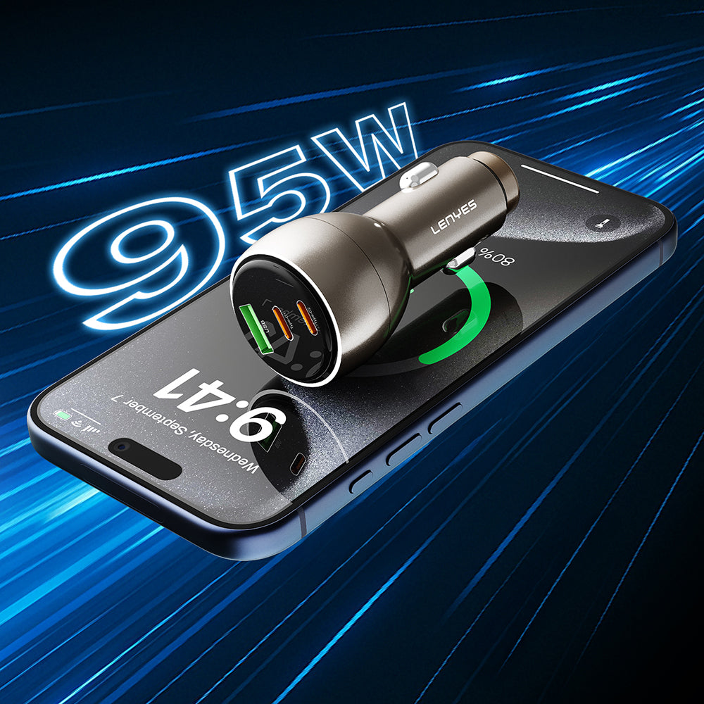 Lenyes CA63 Hızlı Şarj Özellikli Dual USB-A + Type-C Portlu PD Araç Şarj Aleti 30W Gold