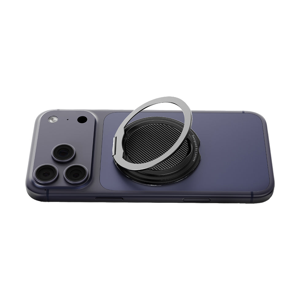 Lenyes CR212 Aramid Fiber 360 Derece Dönebilen Magnetik Ring Stand Telefon Tutucu Siyah