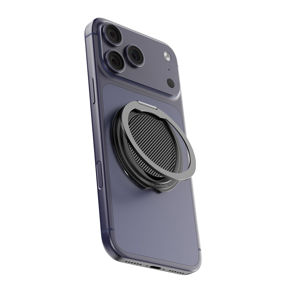 Lenyes CR212 Aramid Fiber 360 Derece Dönebilen Magnetik Ring Stand Telefon Tutucu Siyah