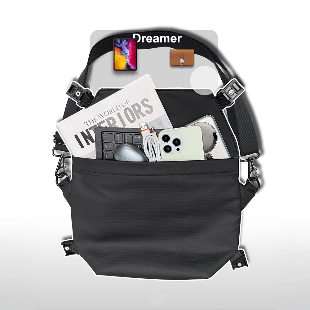 Lenyes LB562 Dreamer Crossbody Serisi Su Geçirmez Deri Tasarımlı Çapraz Vücut Çantası Siyah