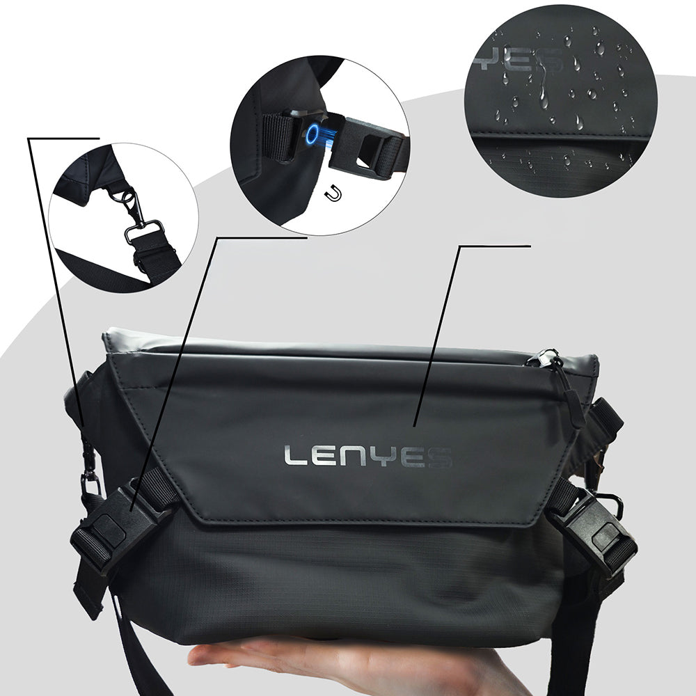 Lenyes LB563 Dreamer Crossbody Serisi Su Geçirmez Deri Tasarımlı Çapraz Vücut Çantası Siyah
