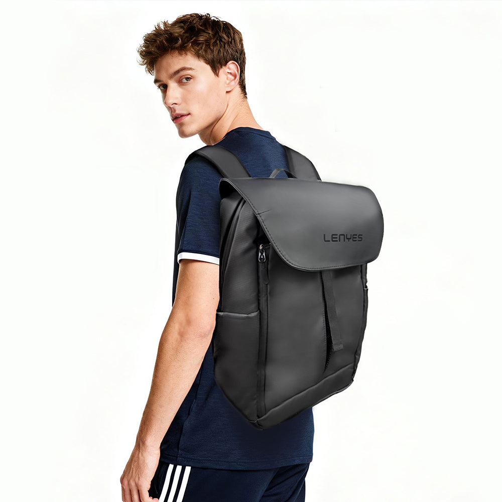 Lenyes LB565 Dreamer Backpack Serisi Su Geçirmez Deri Tasarımlı Omuz Askılı Sırt Çantası Siyah