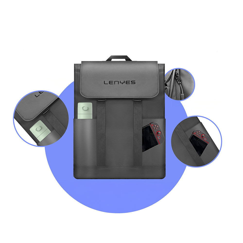 Lenyes LB566 Dreamer Backpack Serisi Su Geçirmez Deri Tasarımlı Omuz Askılı Sırt Çantası Gri