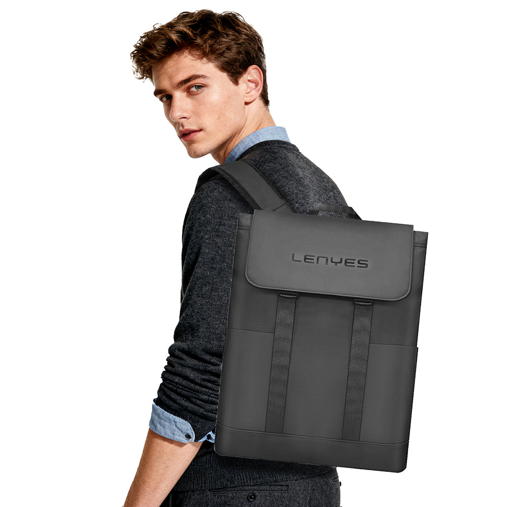 Lenyes LB567 Dreamer Backpack Plus Serisi Su Geçirmez Deri Tasarımlı Omuz Askılı Sırt Çantası Siyah