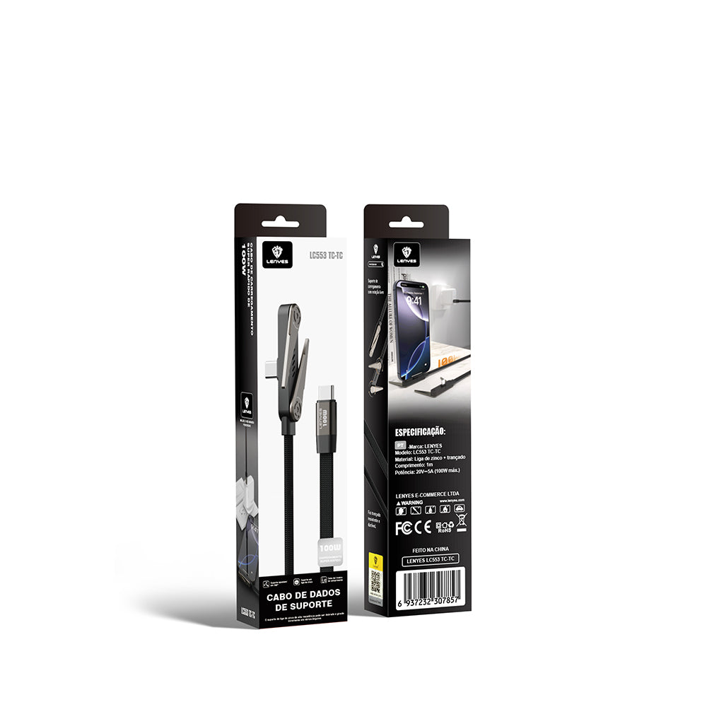 Lenyes LC553 Type-C to Type-C E-MARK Çipli Standlı Data ve Şarj Kablosu 100W 1M Siyah