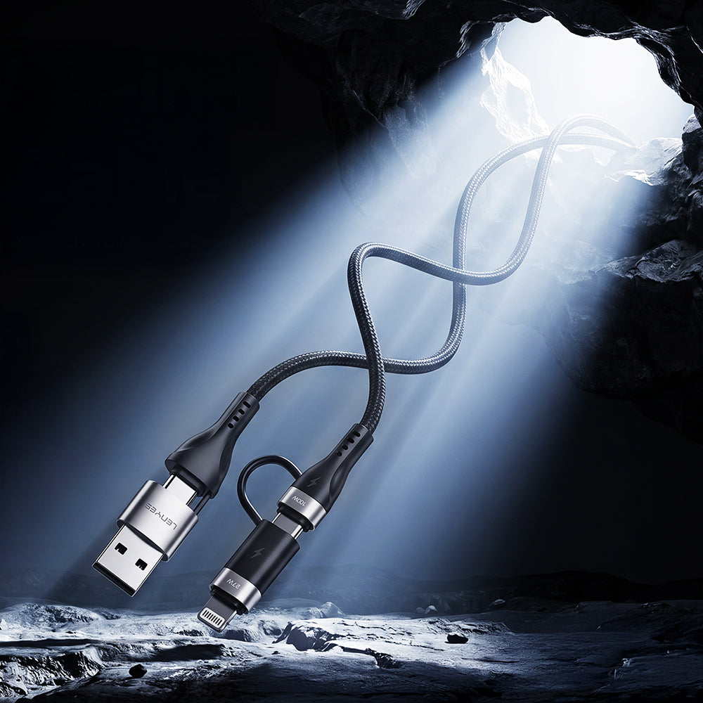 Lenyes LC568 4in1 USB-A - Type-C + Type-C to Lightning Data ve Şarj Kablosu 100W 1M Siyah