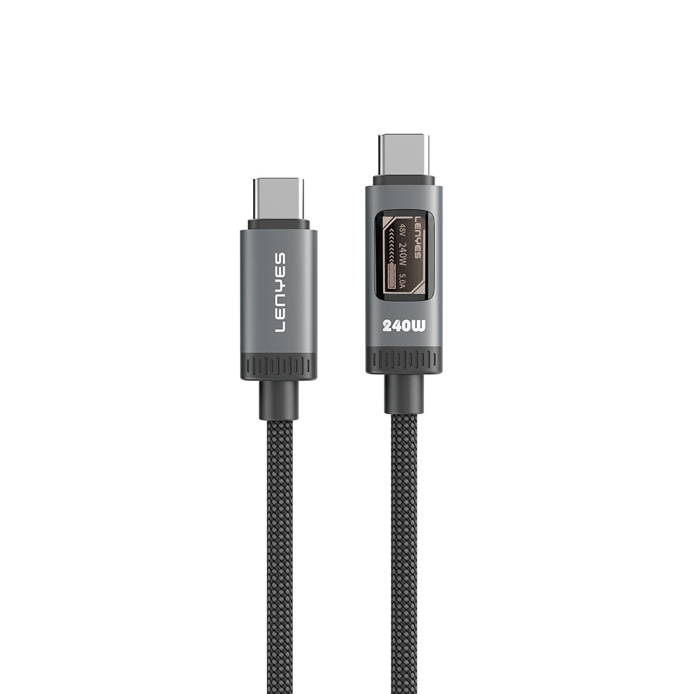 Lenyes LC571 OLED Dijital Ekranlı Type-C to Type-C Data ve Şarj Kablosu 240W 1.2M Siyah