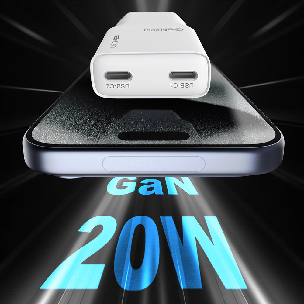 Lenyes LCH15 Dual Type-C PD GaN Teknolojili Hızlı Şarj Başlığı 20W Beyaz