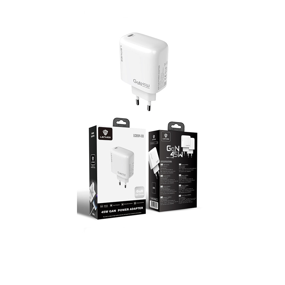 Lenyes LCH94 Type-C GaN Teknolojili PD Hızlı Şarj Özellikli Şarj Başlığı 45W Beyaz