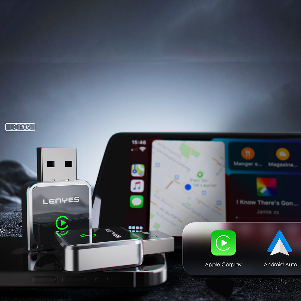 Lenyes LCP06 Android Auto Destekli CarPlay USB Bluetooth 5.3 Wireless Transmitter Adaptör Siyah