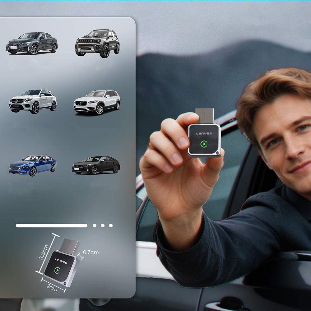 Lenyes LCP06 Android Auto Destekli CarPlay USB Bluetooth 5.3 Wireless Transmitter Adaptör Siyah