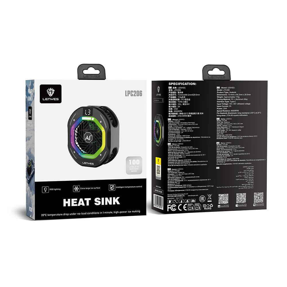 Lenyes LPC206 Yapay Zeka Destekli RGB Işıklı Alüminyum Telefon Soğutucu Fan Siyah
