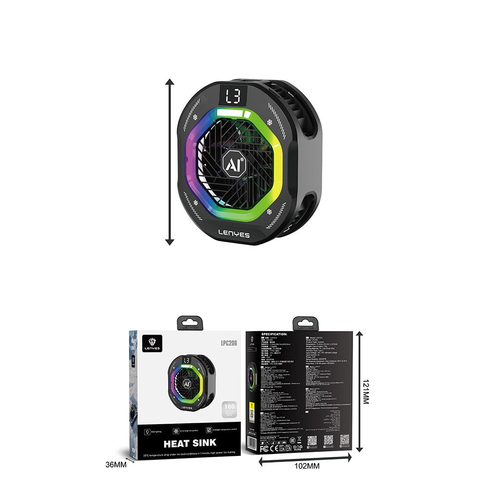 Lenyes LPC206 Yapay Zeka Destekli RGB Işıklı Alüminyum Telefon Soğutucu Fan Siyah