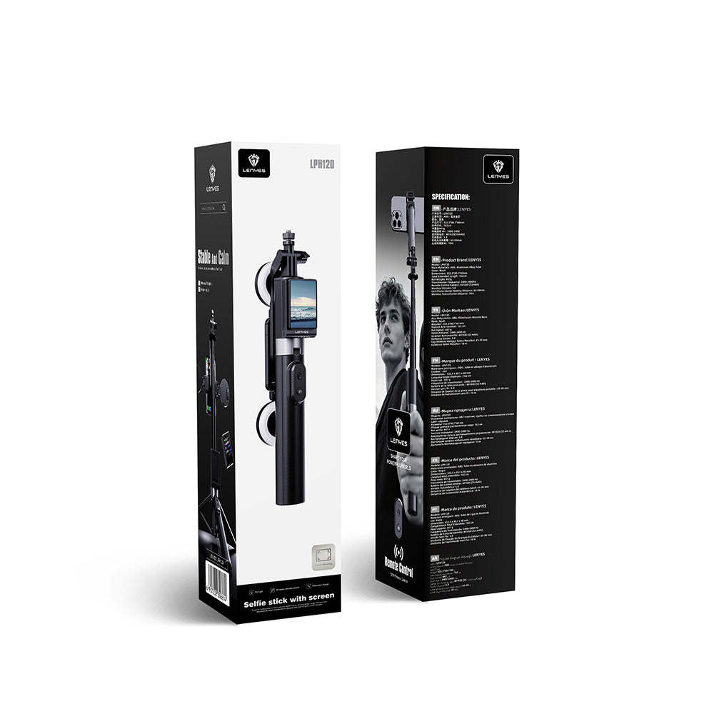 Lenyes LPH120 Uzaktan Kumandalı Çok Fonksiyonlu Sabitleyici Ekranlı Tripod ve Selfie Çubuğu Siyah