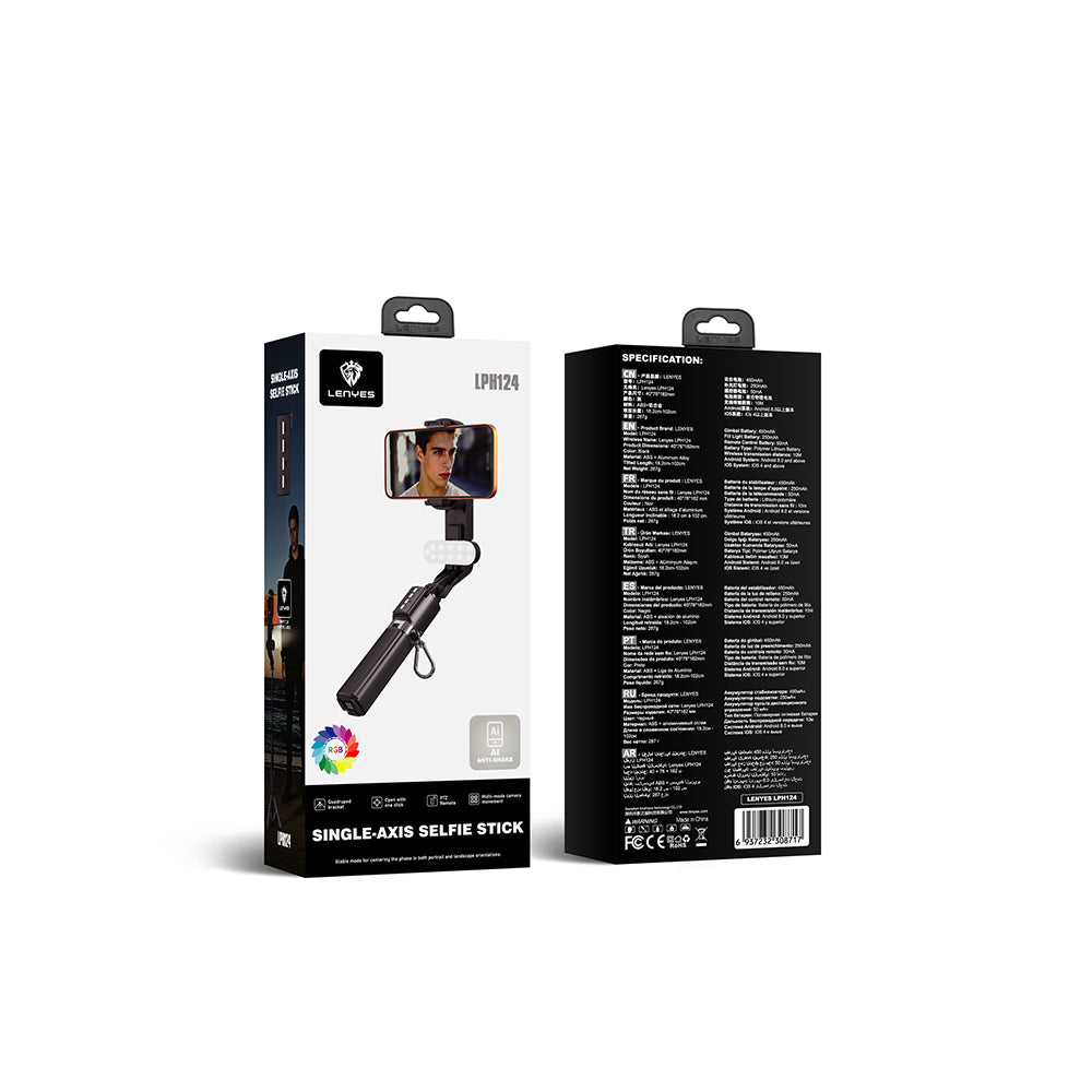 Lenyes LPH124 Dolgu Işıklı Teleskopik Tripod ve Mini Selfie Çubuğu Siyah