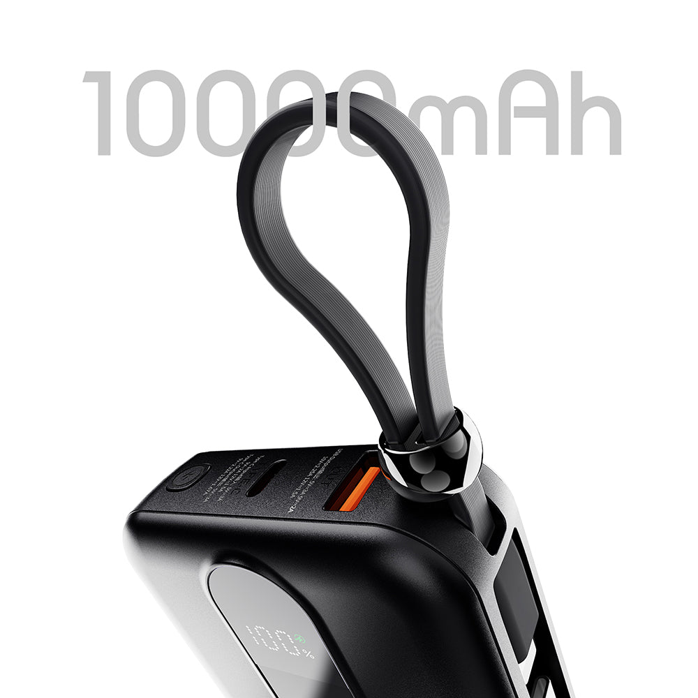Lenyes P562L Dijital LED Göstergeli Type-C ve Lightning Kablolu Powerbank 22.5W 10000mAh Siyah