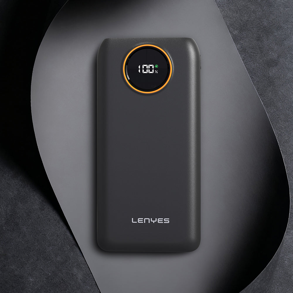 Lenyes P851L Dijital LED Göstergeli Type-C ve Lightning Kablolu Powerbank 22.5W 10000mAh Siyah