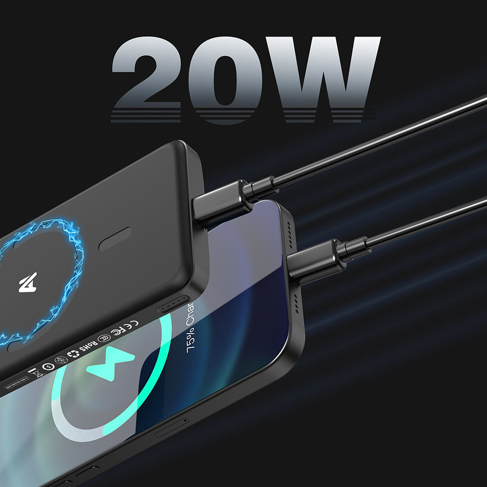 Lenyes PW1008D PD 20W LED Ekranlı Yapay Zeka Destekli Ultra İnce Wireless Powerbank 15W 10.000mAh Siyah