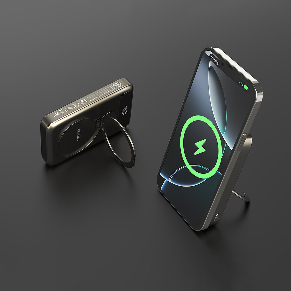 Lenyes PW1012D PD 20W Dijital LED Göstergeli 360 Derece Dönebilen Standlı Kablosuz Şarj Özellikli Wireless Powerbank 15W 10000mAh Gold