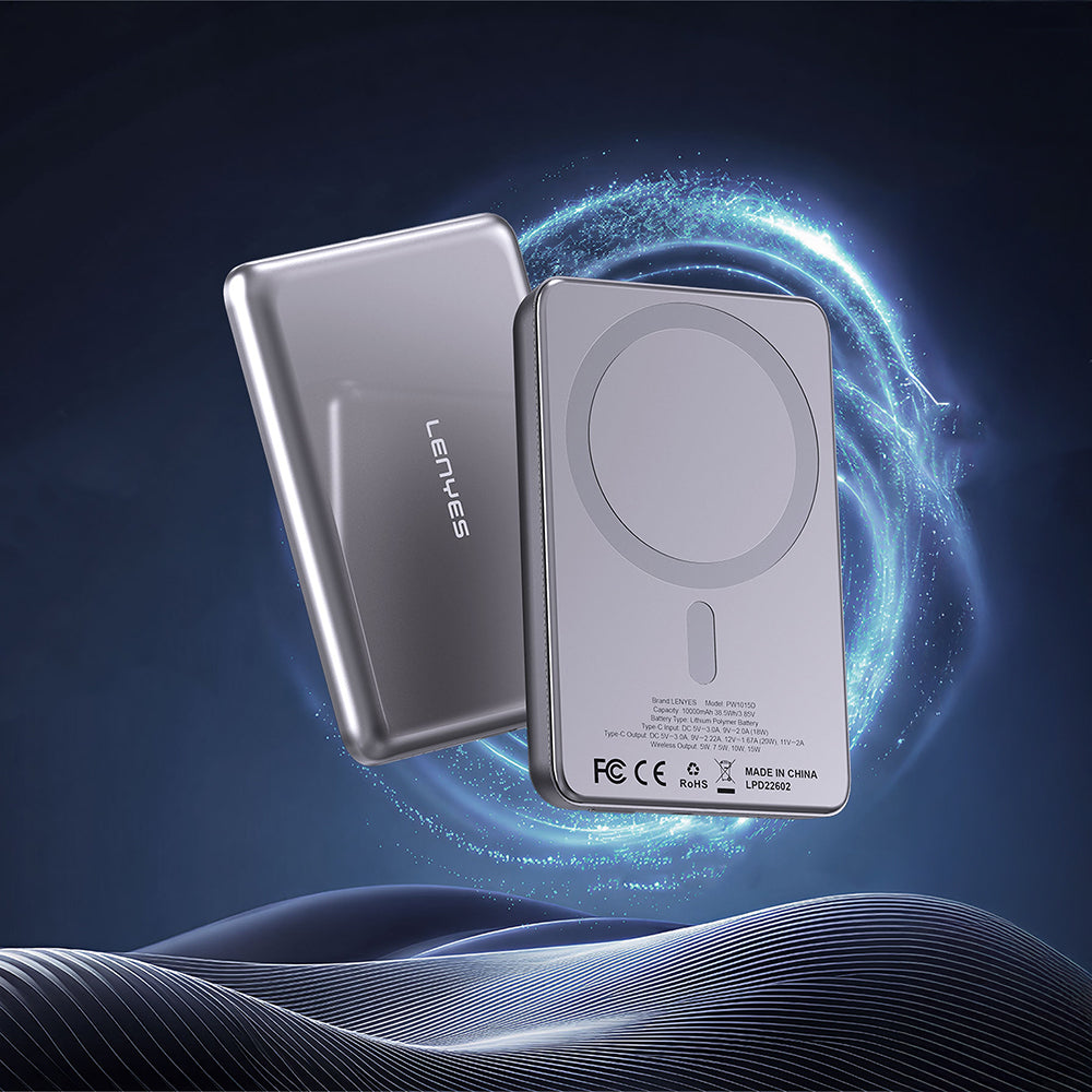Lenyes PW1015D Ultra İnce LED Göstergeli Wireless Powerbank 15W 10000mAh Gri