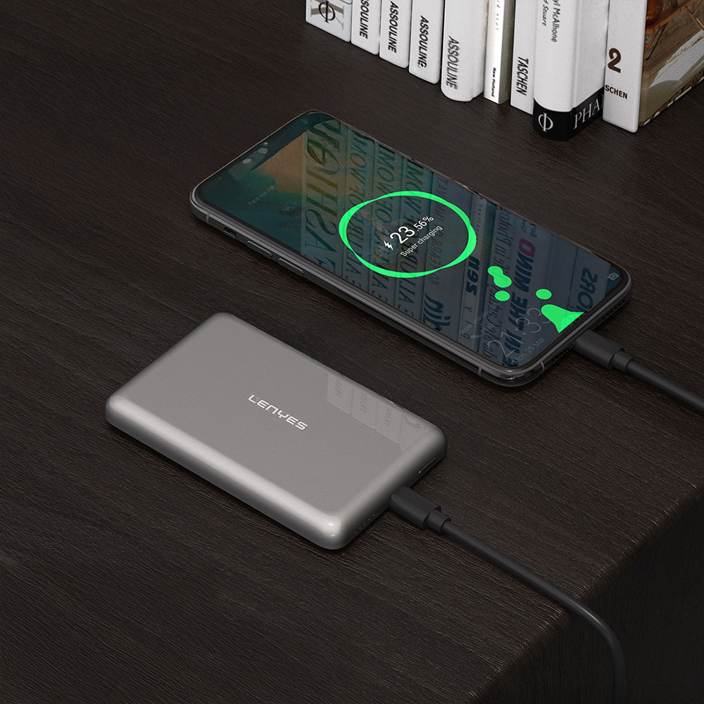 Lenyes PW1015D Ultra İnce LED Göstergeli Wireless Powerbank 15W 10000mAh Gri