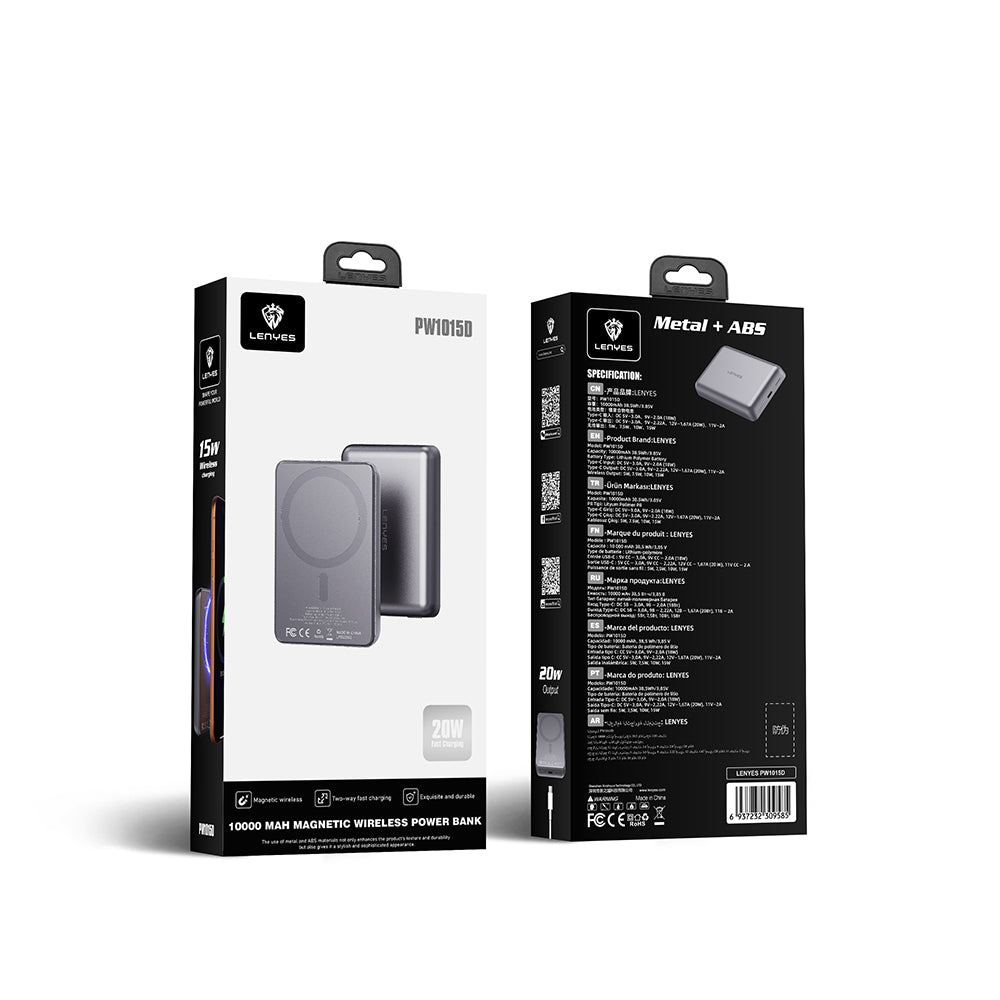 Lenyes PW1015D Ultra İnce LED Göstergeli Wireless Powerbank 15W 10000mAh Gri