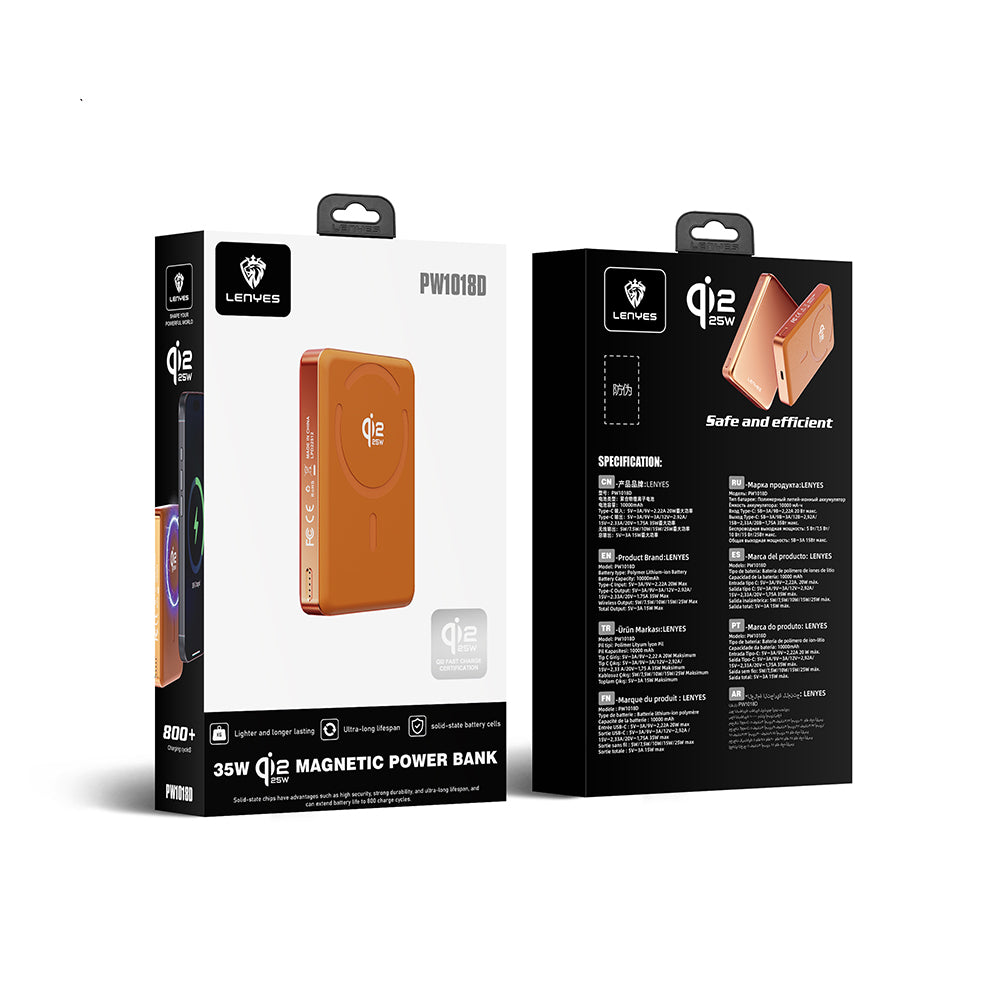 Lenyes PW1018D 35W Dijital LED Göstergeli Qi2 Teknolojili Wireless Powerbank 25W 10000mAh Turuncu