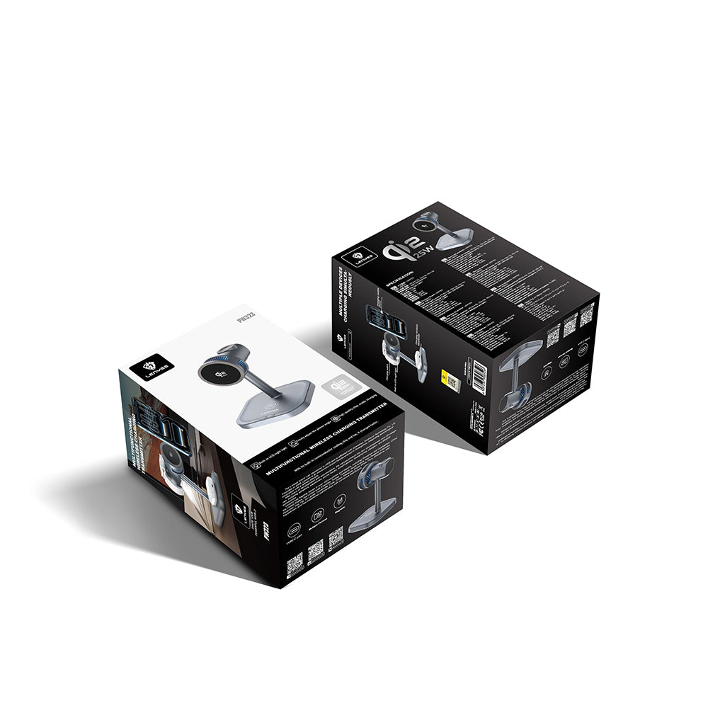 Lenyes PW323 Qi2 Şarj Teknolojili Ambiyans Işıklı Telefon&Akıllı Saat&Kulaklık 25W 3in1 Kablosuz Şarj Standı Gri