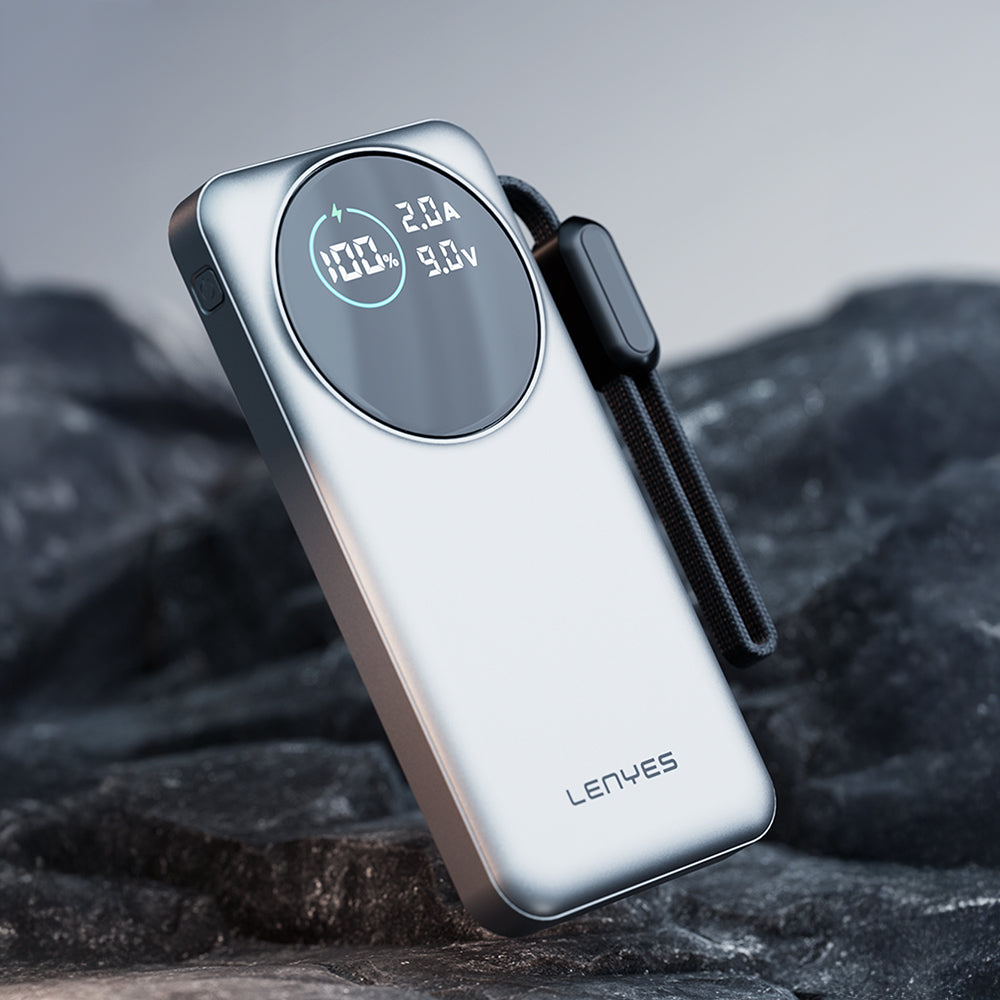 Lenyes PX3004D Dijital LED Ekranlı Lightning Kablolu Powerbank 22.5W 30.000mAh Gümüş