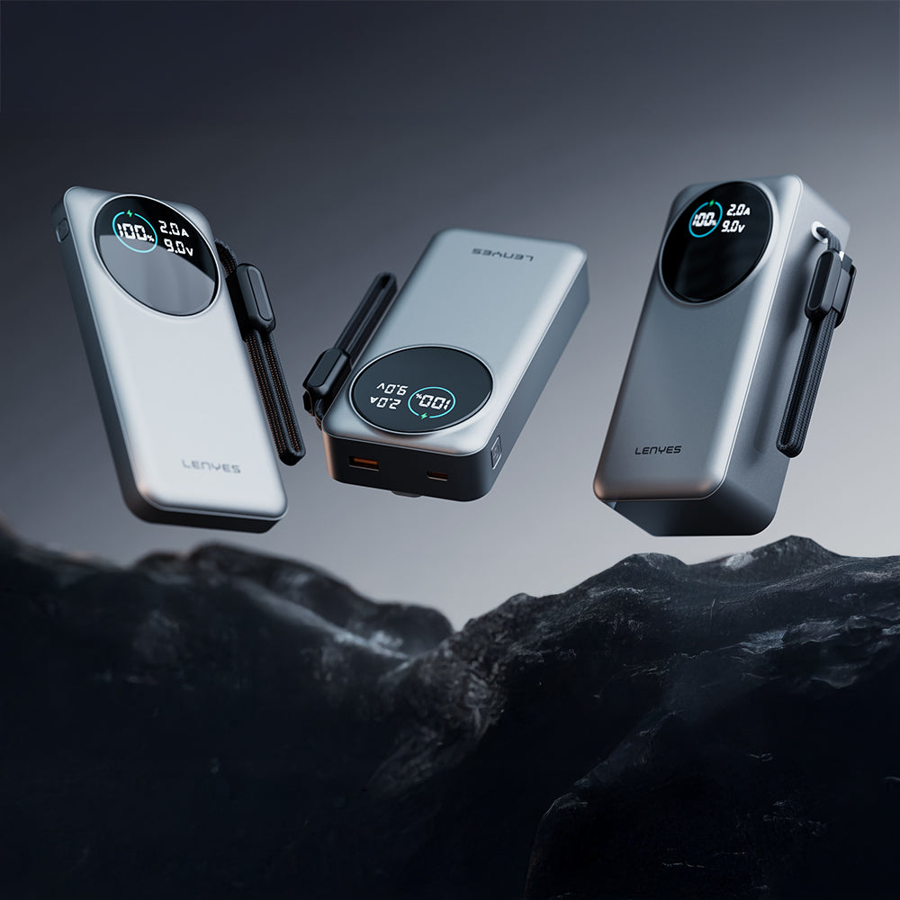 Lenyes PX3004D Dijital LED Ekranlı Lightning Kablolu Powerbank 22.5W 30.000mAh Gümüş