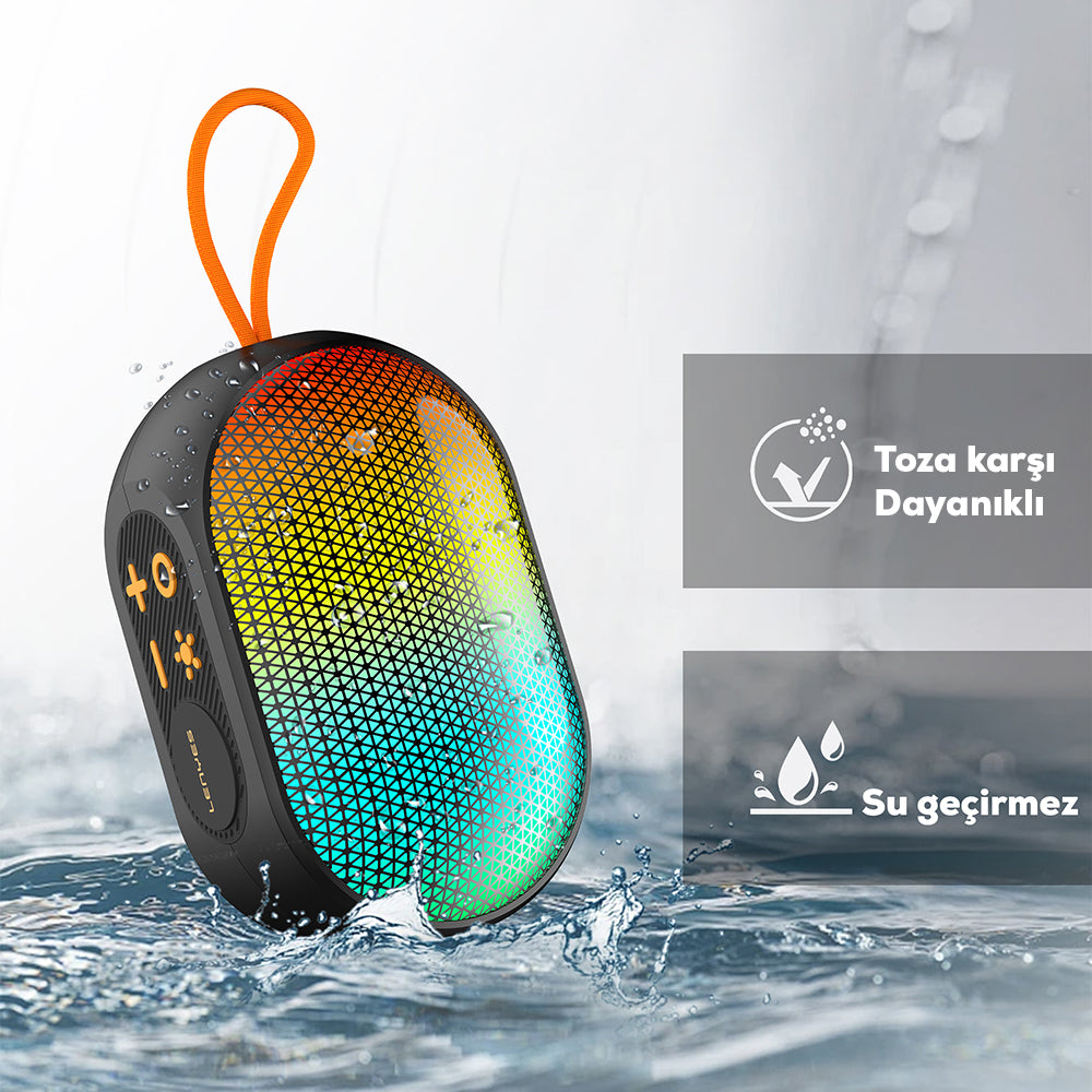 Lenyes S212 Su Geçirmez RGB Işıklı Askılı Taşınabilir Kablosuz Bluetooth Hoparlör v5.3 Siyah