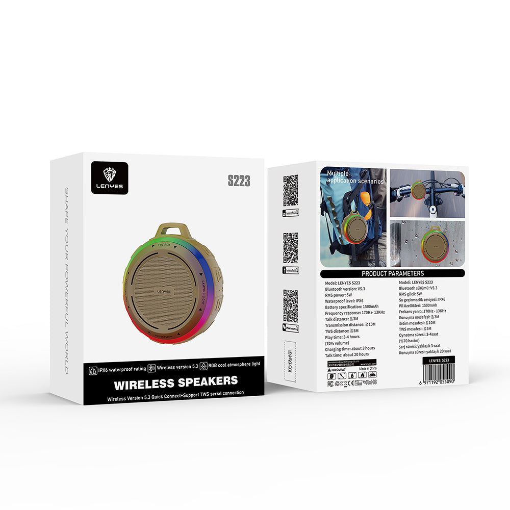 Lenyes S223 RGB Işıklı Askı Aparatlı Mini Bluetooth Speaker Hoparlör v5.3 Sarı