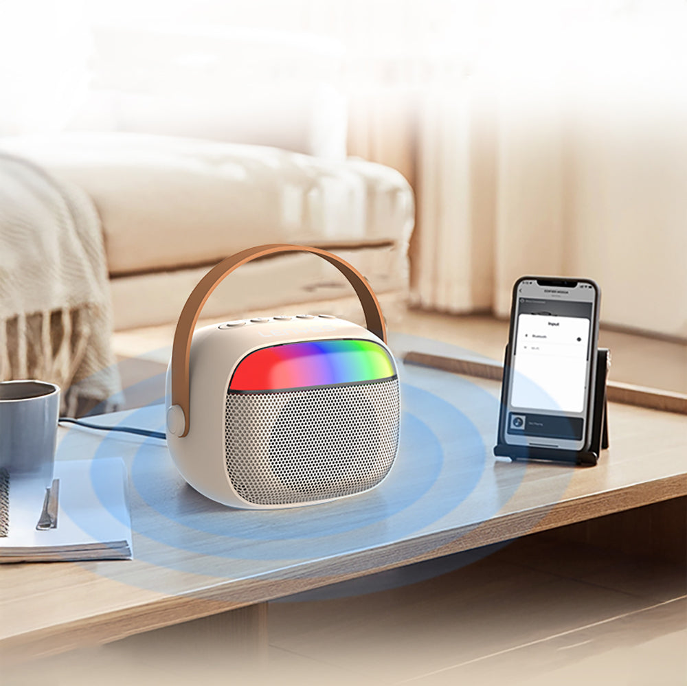 Lenyes S227 RGB Işıklı Askılı Mikrofonlu Bluetooth Speaker Hoparlör v5.3 Bej