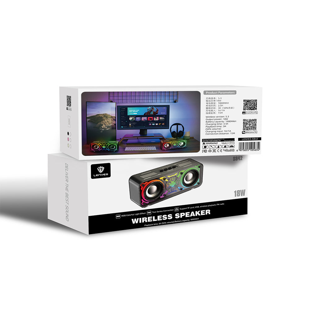 Lenyes S842 RGB Led Işıklı TWS Bluetooth Hoparlör v5.3 18W Siyah