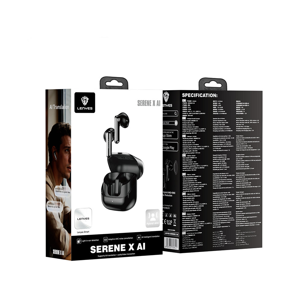 Lenyes Serene X AI Çeviri Özellikli ANC/ENC Teknolojili Kulak İçi Bluetooth Kulaklık v6.0 Siyah