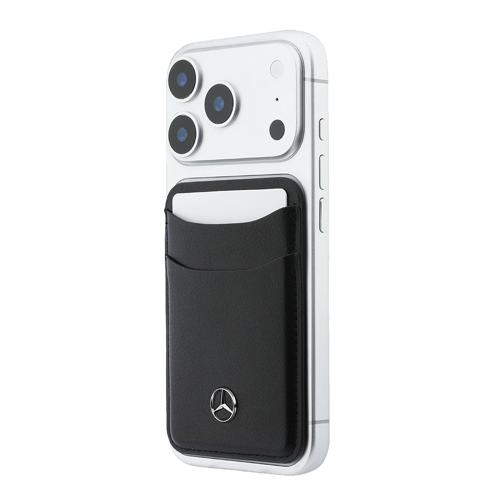 Mercedes Benz Orjinal Lisanslı Yeni Nesil 2 Hazneli Metal Logolu Deri Magnetik Kartlık Siyah