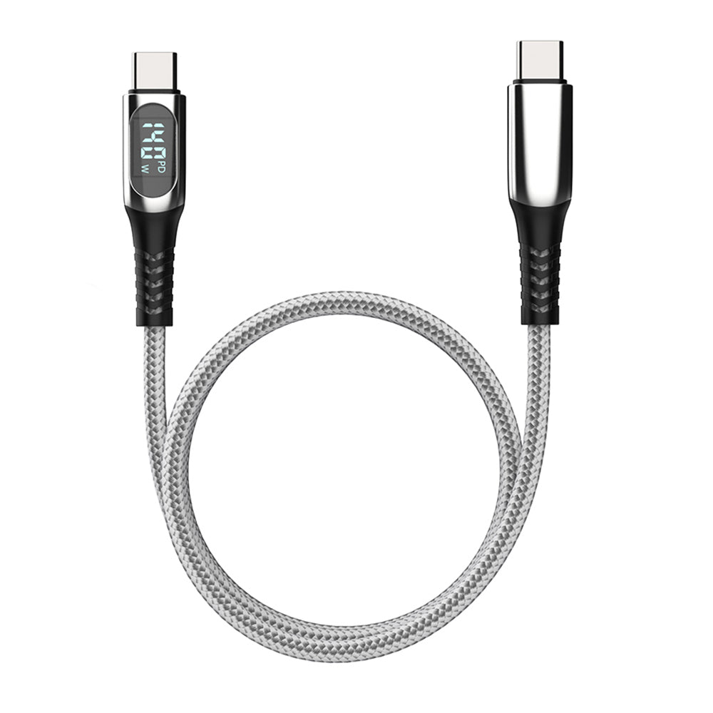 Micflip A08 Type-C to Type-C Dijital LED Göstergeli Data ve Şarj Kablosu 140W 1M Gri