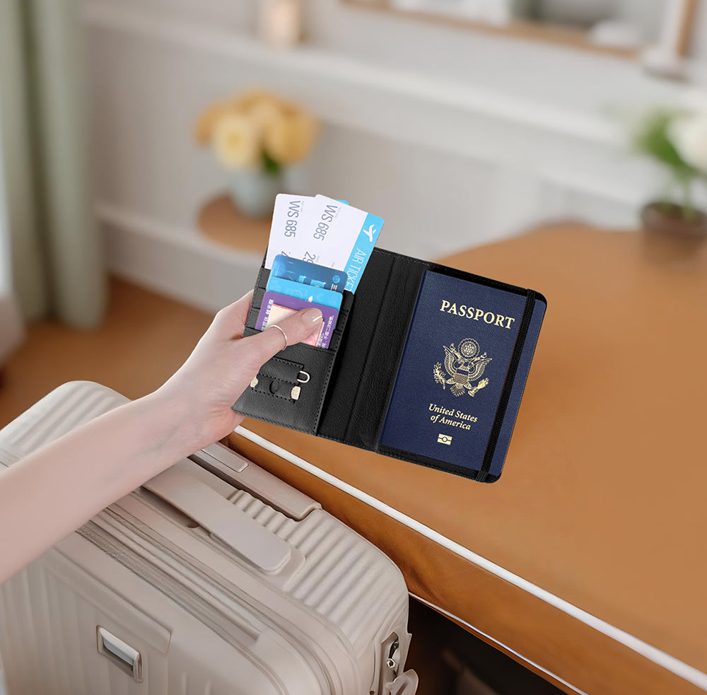Micflip K02 iOS Cihazlar İçin FindMy Özellikli Pasaport Kart ve Sim Bölmeli Mikrofiber Kablosuz ve Pin Şarj Özellikli Deri Cüzdan Siyah