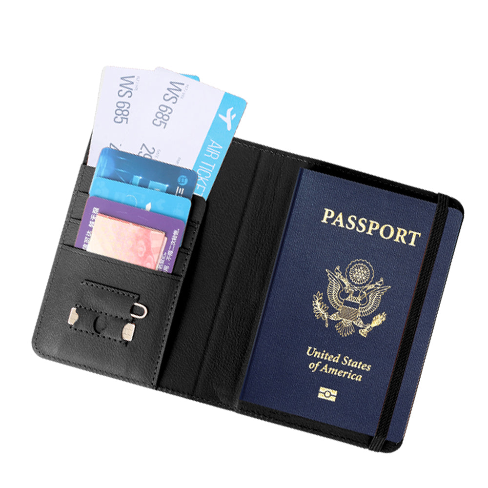 Micflip K02 iOS Cihazlar İçin FindMy Özellikli Pasaport Kart ve Sim Bölmeli Mikrofiber Kablosuz ve Pin Şarj Özellikli Deri Cüzdan Siyah