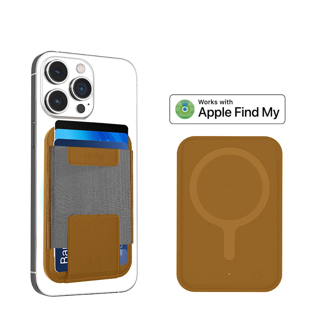 Micflip P065 Ultra İnce Tasarım iOS Cihazlara Özel Kablosuz ve Pin Şarj Özellikli FindMy Destekli Magnetik Standlı Kartlık Kahverengi