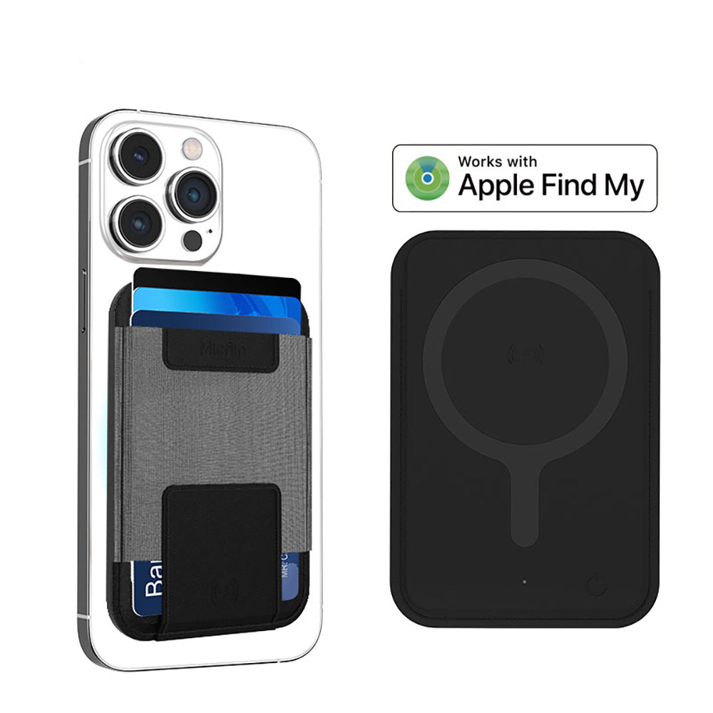 Micflip P065 Ultra İnce Tasarım iOS Cihazlara Özel Kablosuz ve Pin Şarj Özellikli FindMy Destekli Magnetik Standlı Kartlık Siyah