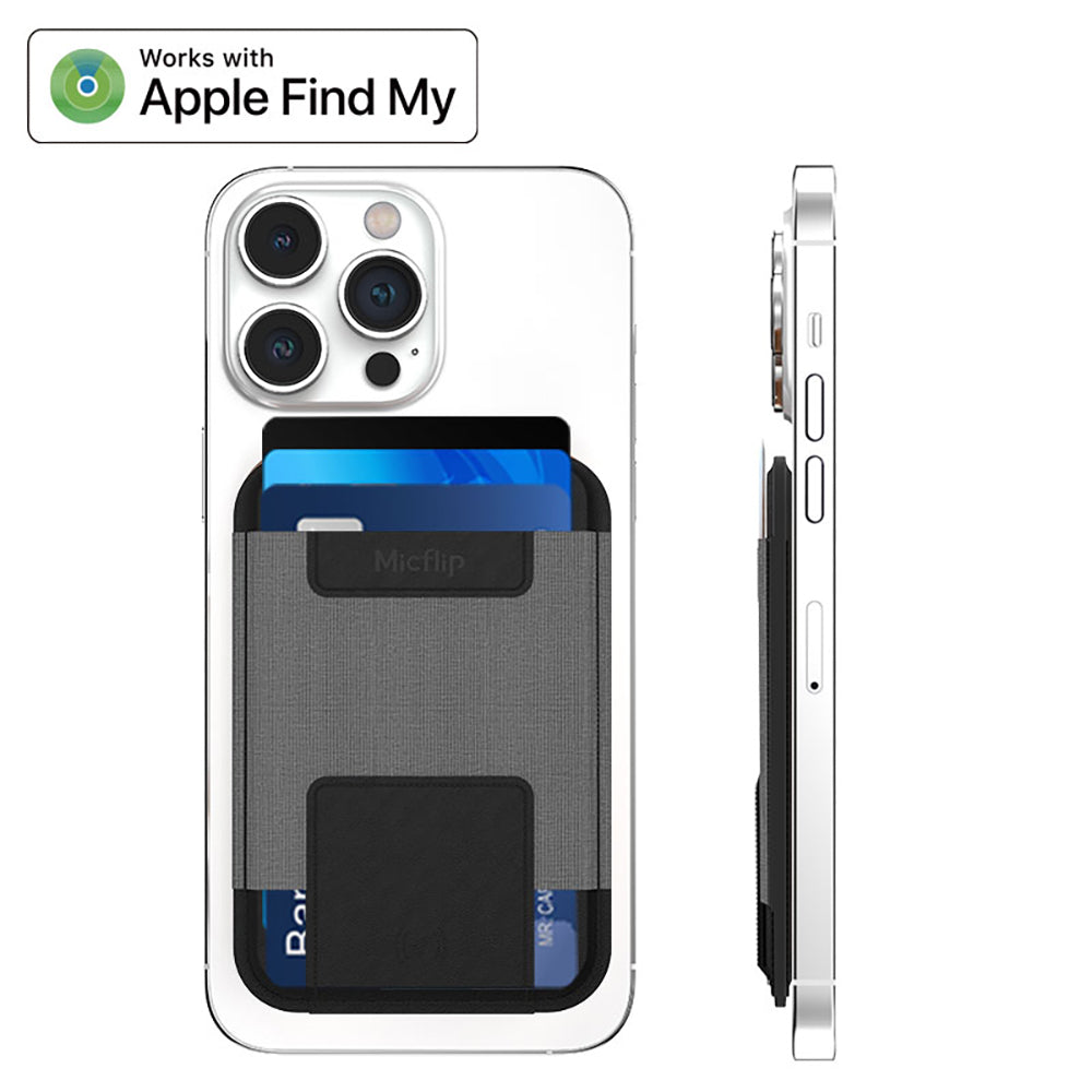 Micflip P065 Ultra İnce Tasarım iOS Cihazlara Özel Kablosuz ve Pin Şarj Özellikli FindMy Destekli Magnetik Standlı Kartlık Siyah